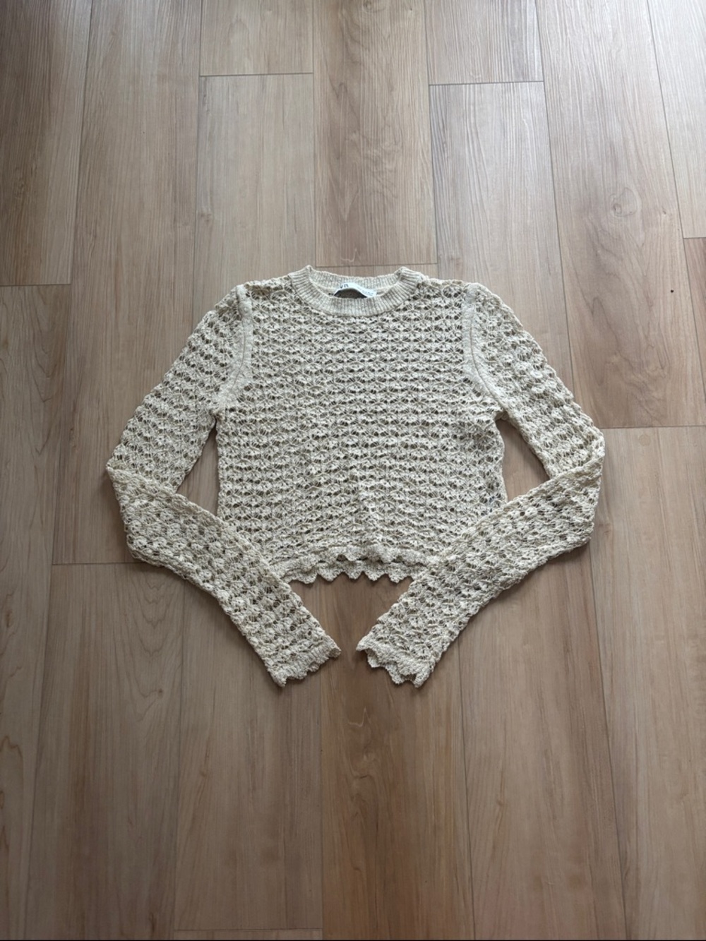 Zara Cream Crochet Crewneck Sweater